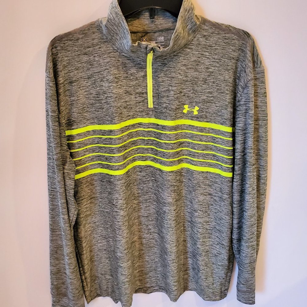 UA Coldgear Gray + Neon Green Half Zip Pullover